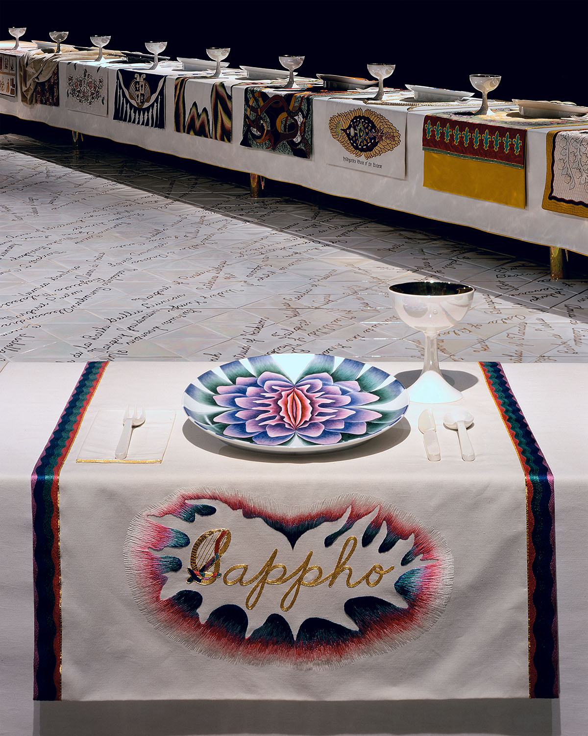 from <i>The Dinner Party</i>, 1979, mixed media. Collection of the Brooklyn Museum, Brooklyn, NY. Copyright Judy Chicago.