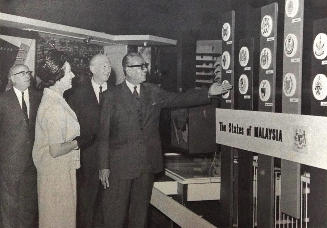 The First Prime Minister of Malaysia, Tunku Abdul Rahman (right), visiting an exhibition at Commonwealth Institute