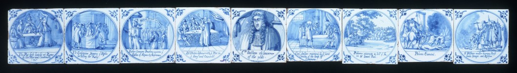 1679–1680, tin-glazed earthenware with painted decoration, 0.8 x 12.5 x 12.5 cm. Collection of Victoria and Albert Museum, London (414:823/9-1885).