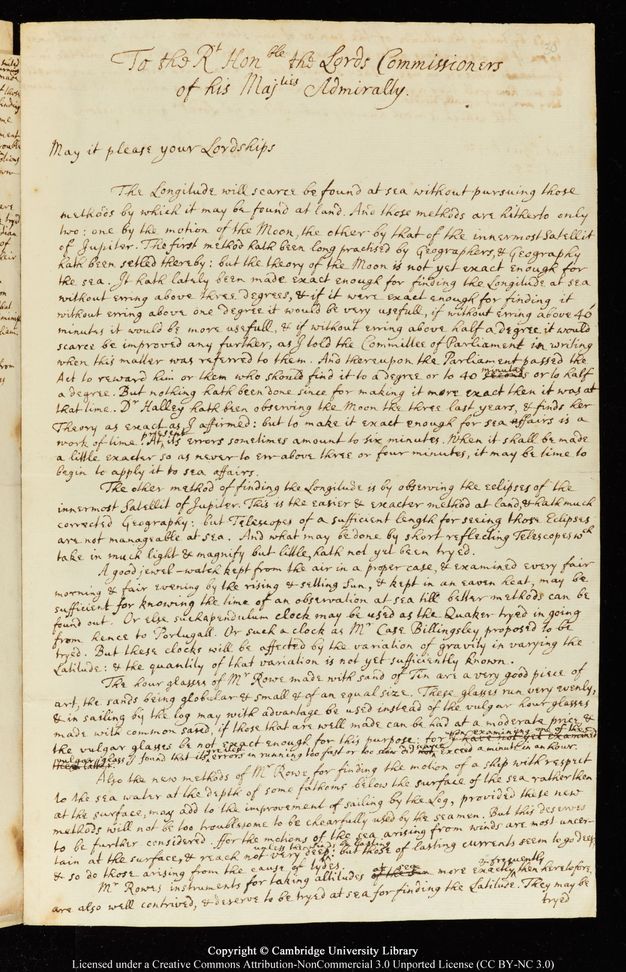 Handwritten letter. Addressed to “To the Right Honourable the Lords Commissioners of his Majesty’s Admiralty”, the letter begins, “May it please your Lordships”. Dense but legible brown ink writing in English fills the page.