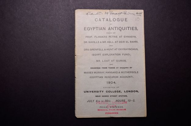 Title page. The whole page is contains text in varying sizes of sans serif font. Below the title about two-thirds of the way down the page, text reads, “Drawings from Tombs at Saqqara by Misses Murray, Hansard & Mothersole”.