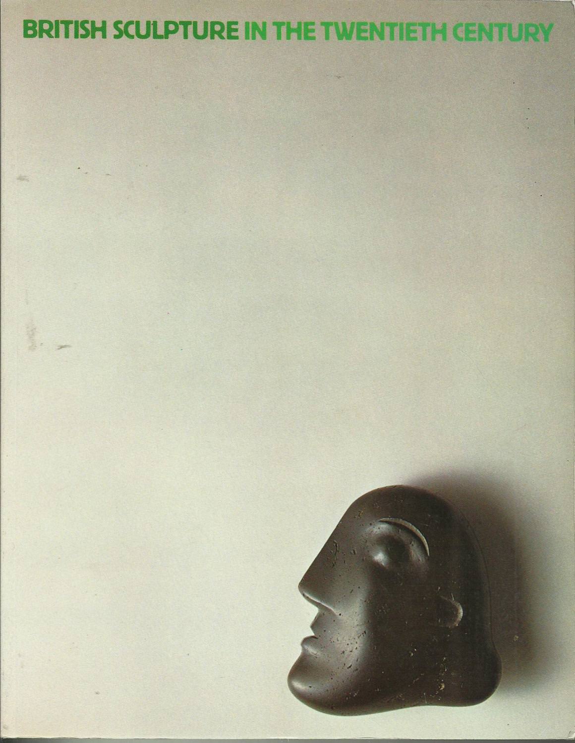 Cover of an exhibition catalogue. A black stone head rendered in an abstract style is in the lower right corner of the cream-white page. The exhibition title is the only text, which appears in sans serif capitals along the top edge of the page in kelly green.