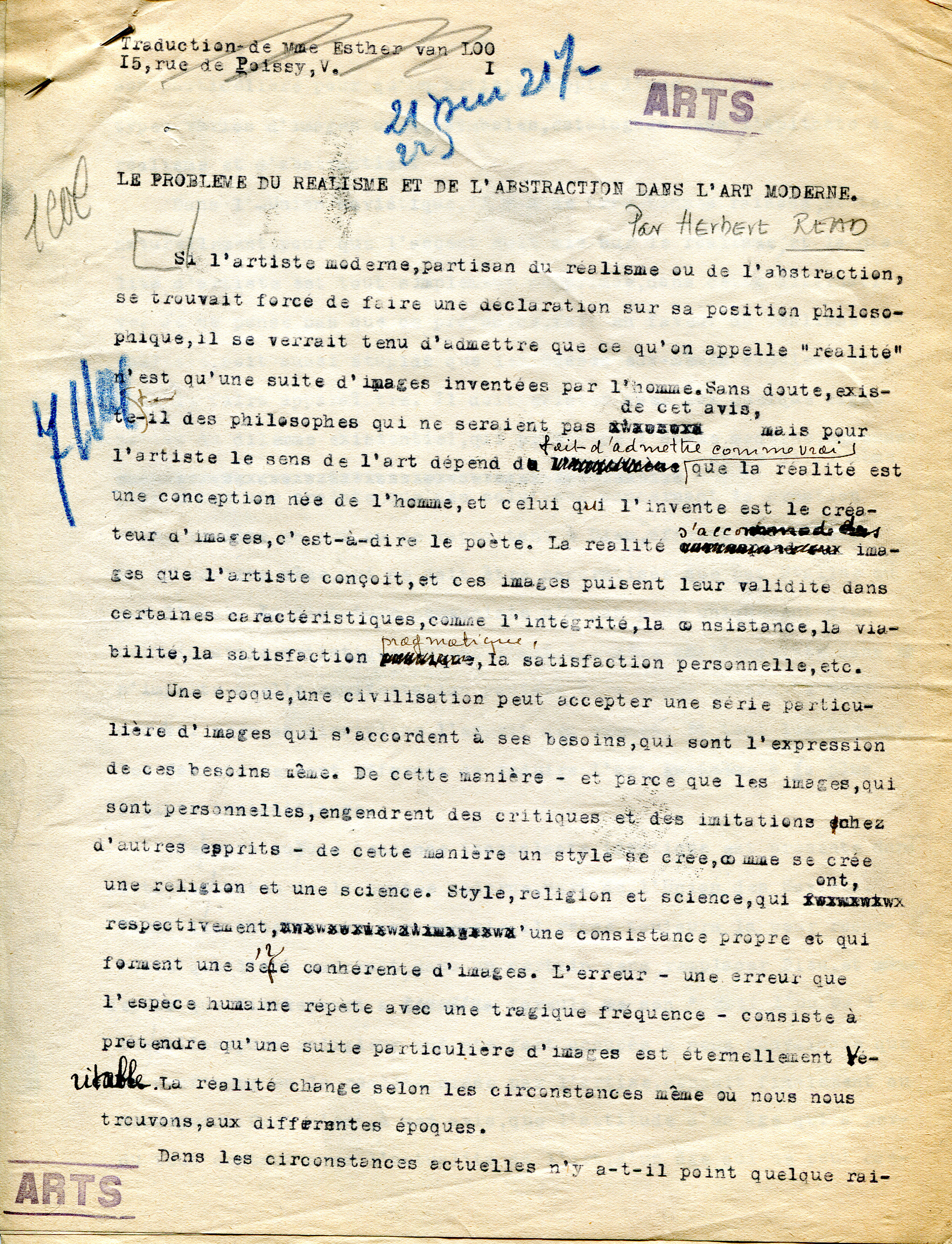 Typewritten document. Some of the typed words are X’ed or crossed out with annotations in pen.