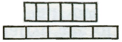 Illustration. A row of six vertical rectangles above takes up about a third less space than five rectangles set end to end below.