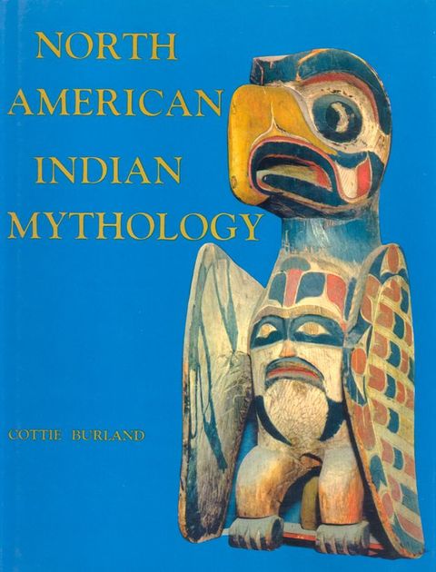 Cover of book. A painted wooden sculpture of an eagle is against a lapis-blue background. The title and author are in yellow text. The eagle is painted with patterns mostly red and blue.
