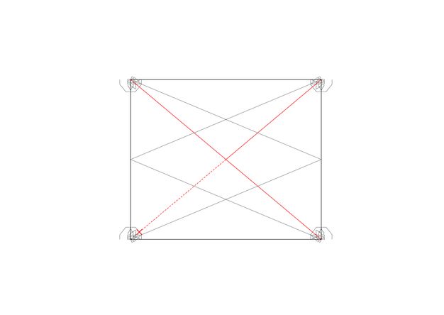 Diagram. Two wide red X’es create zigzags in a nearly square rectangle.