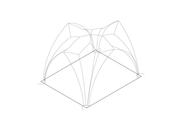 Diagram. The ribs and planes of a vaulted bay are outlined in black.