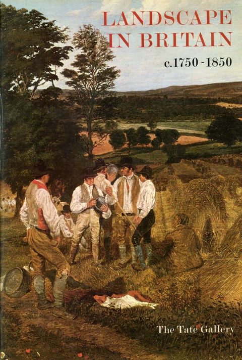Book cover. A painting of seven men standing or sitting next to a hay field. The land slopes down and away from us.