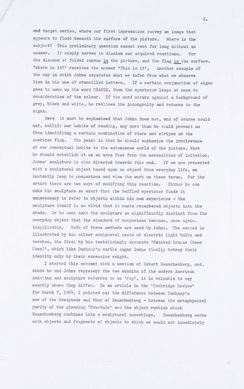 Typewritten document. Second of five pages of an article.