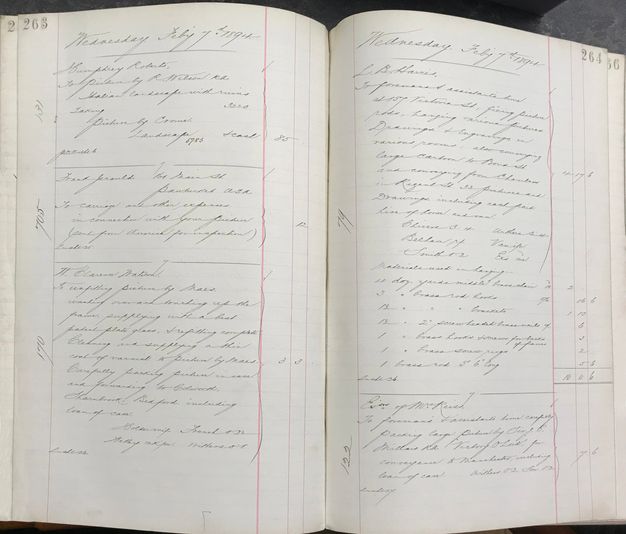 Pages of a book. Facing pages are filled with slanting, copperplate writing. Both pages are headed “Wednesday July 7 1894”.