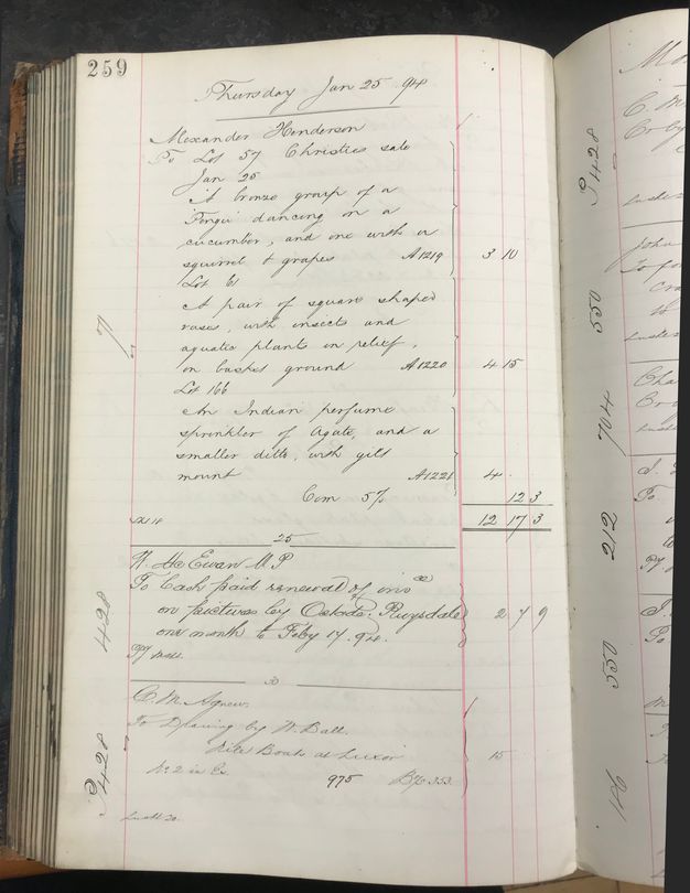 Page of a book. This entry is headed “Thursday Jan 25 94”, and the page below is filled with slanting, copperplate writing.