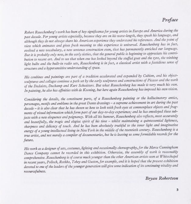 Page of a book. Preface written by Bryan Robertson.