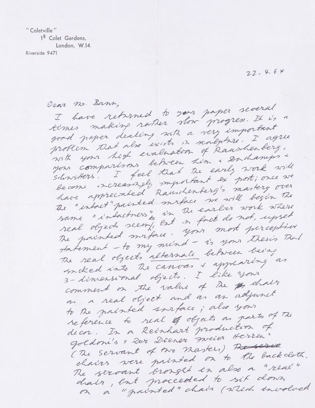 Handwritten letter. First page of a two-page letter.