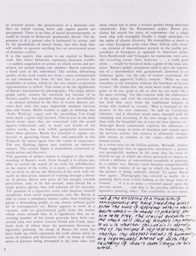 Page of a journal. Third of three pages of an article. Two columns of printed text end at the bottom right with twelve additional lines written in pen.