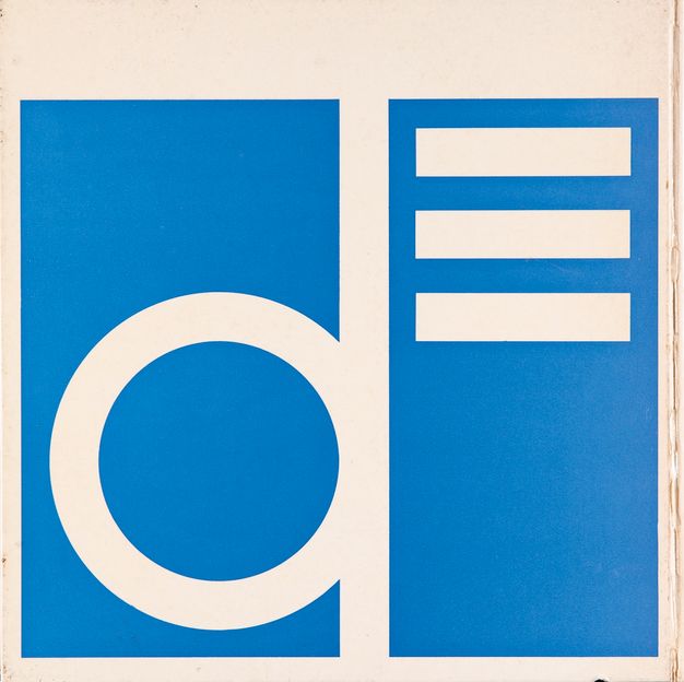 Book cover. An aquamarine-blue square takes up most of this square back book cover. A lowercase D takes up the left half of the square, and three parallel lines are in white at the top right.