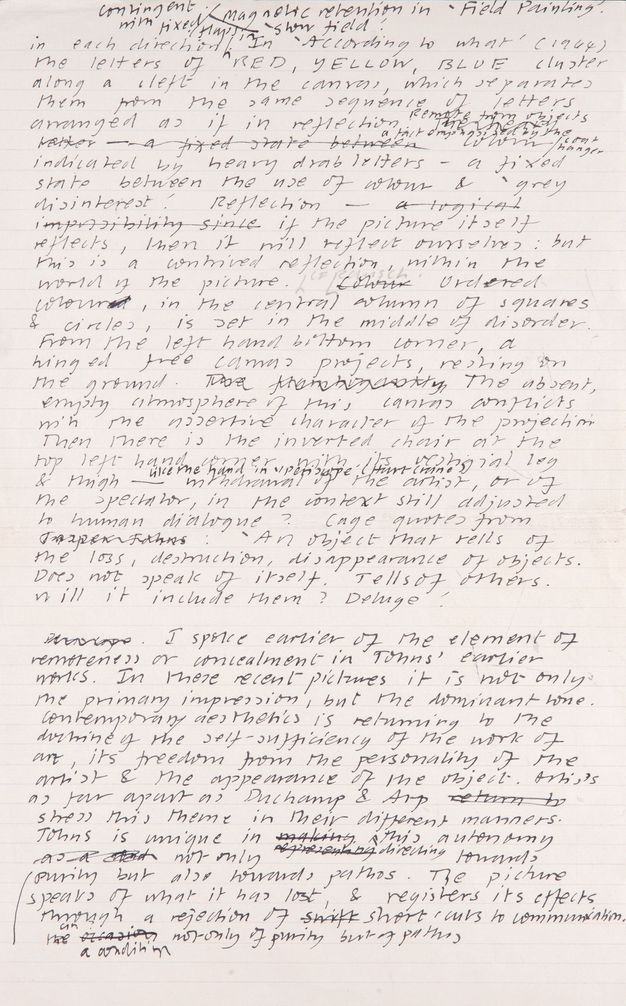 Handwritten document. Sixth of six pages drafting an article. Text is crossed out and revised in a few places.