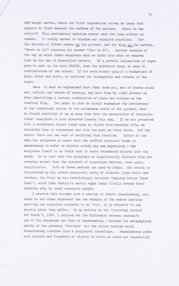 Typewritten document. Second of five pages of an article.