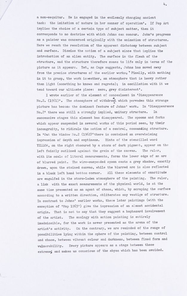 Typewritten document. Fourth of five pages of an article.