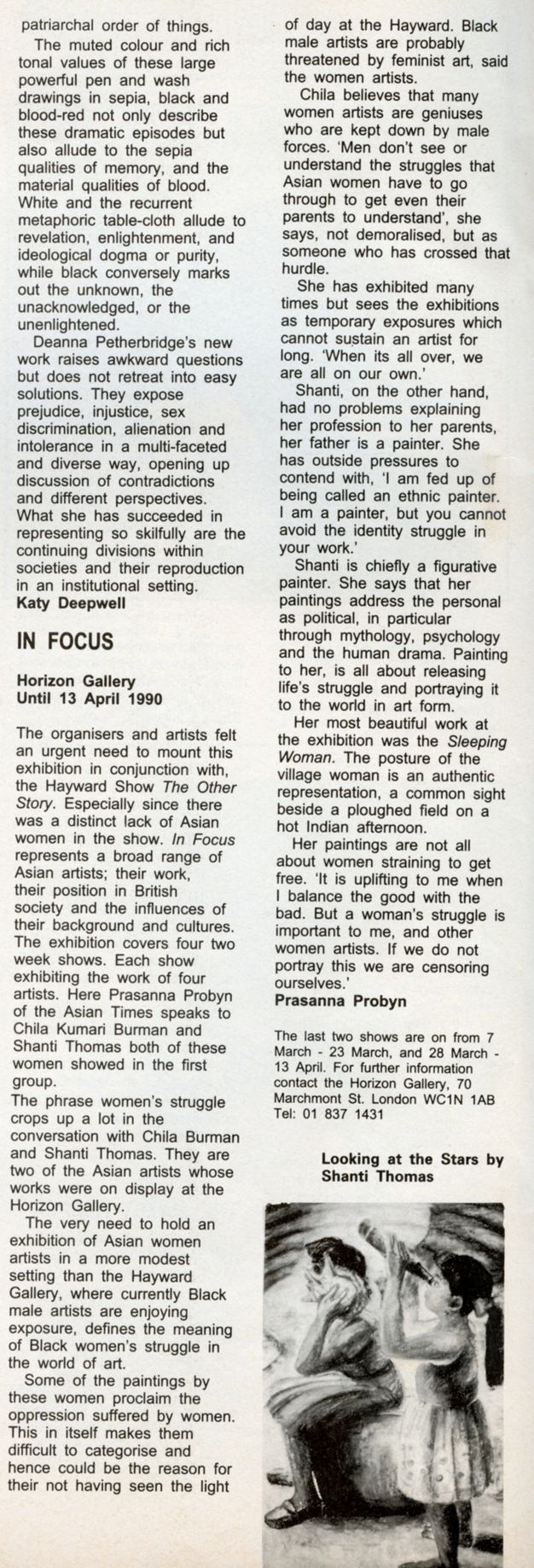 Newspaper clipping. One black and white reproduction accompanies the column and a half of this review.