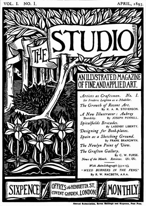 Periodical cover. Illustration of trees and flowers in a woodblock-print style with bold black outlines. The title is in a banner across the trees, and a table of contents is in a text box in the lower right.