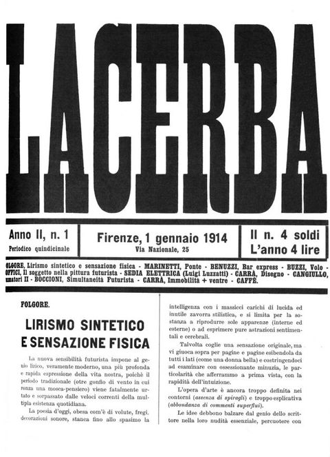 Periodical cover. The journal’s title is printed in serifed, narrow but bold letters that fill the top half of this page. The rest of the masthead and article, in Italian, follow.