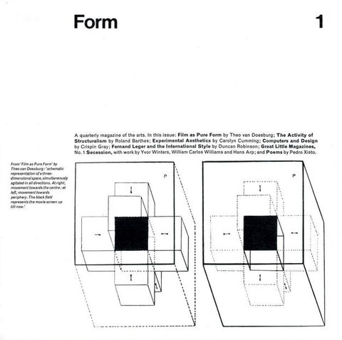 Periodical cover. The title of the publication is at the top of a white page. Below a wide gap, the subtitle and table of contents are printed as one might expect a caption to appear. Two diagrams of cubes within cubes are below.