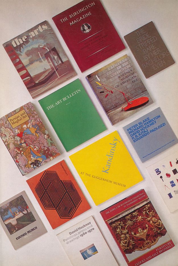 Page from a periodical. Thirteen covers are laid out in in a loose grid. Most are brightly coloured.