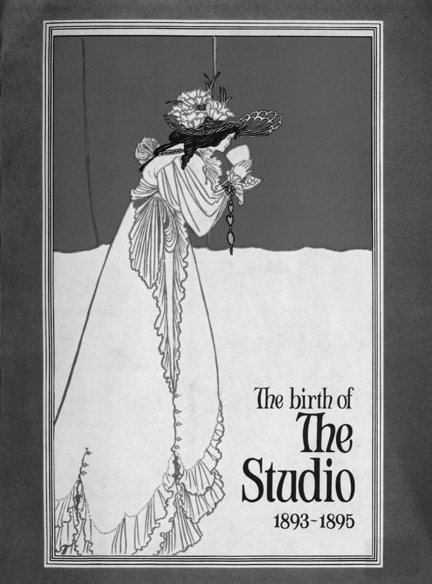 Periodical cover. Illustrated with a woman holding a goblet, drawn or printed with black and grey lines. The brim of her hat is like a butterfly’s wing, and oversized flowers are over her crown. Ruffled flounces fall far past where her feet would be.