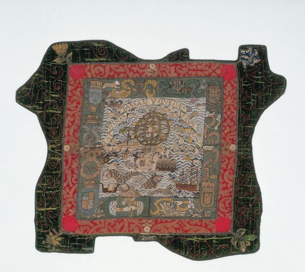 Title page. A central oval cartouche has a title with spelling that varies in places from what is familiar today. Cartouches above and below show the busts of men. The rest is filled with goddesses, personifications, animals, and figures from mythological stories.