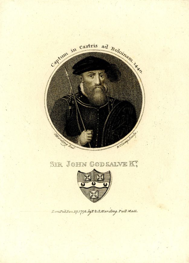 Print. A pale-skinned bearded man looks at us from a round frame on a page printed with his name and other text.