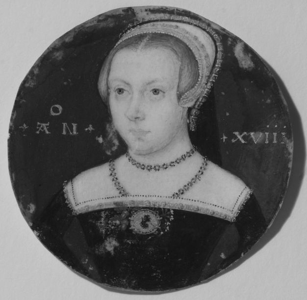 Infrared photograph. A round portrait painting shows where the line of the woman’s chin and headdress was originally drawn in, and later adjusted while being painted.