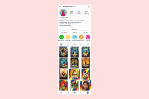Instagram profile page. The images are of brightly coloured  and sometimes patterned portraits.