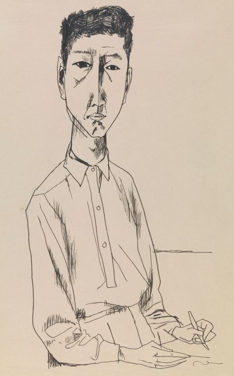 Audio file. The cover image is Tseng Yu’s pen-drawn self-portrait. His face and shoulders are exaggeratedly narrow. He looks out, unflinching. He wears a buttoned, collared shirt and holds a drawing instrument in his left hand. The recorded lecture is 90 minutes.
