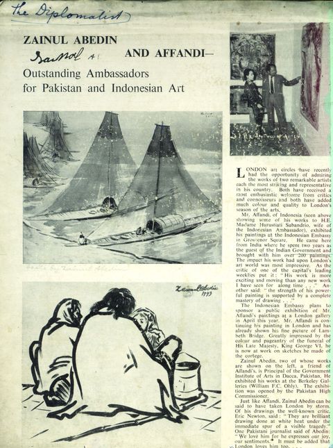 Printed page. An article illustrates two works of art and one black and white photograph. The journal title is handwritten in pen at the top.