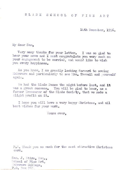 Typewritten letter. A letter includes a message written to, “congratulate you very much on your engagement to be married, and would like to wish you every happiness”.