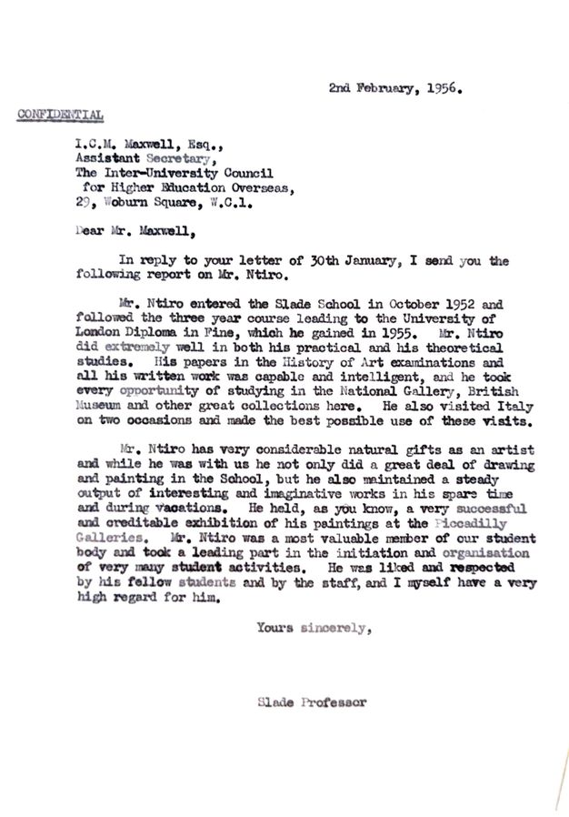 Typewritten letter. A reference for Sam Nitro includes the text, “He was liked and respected by his fellow students and by the staff, and I myself have a very high regard for him”.