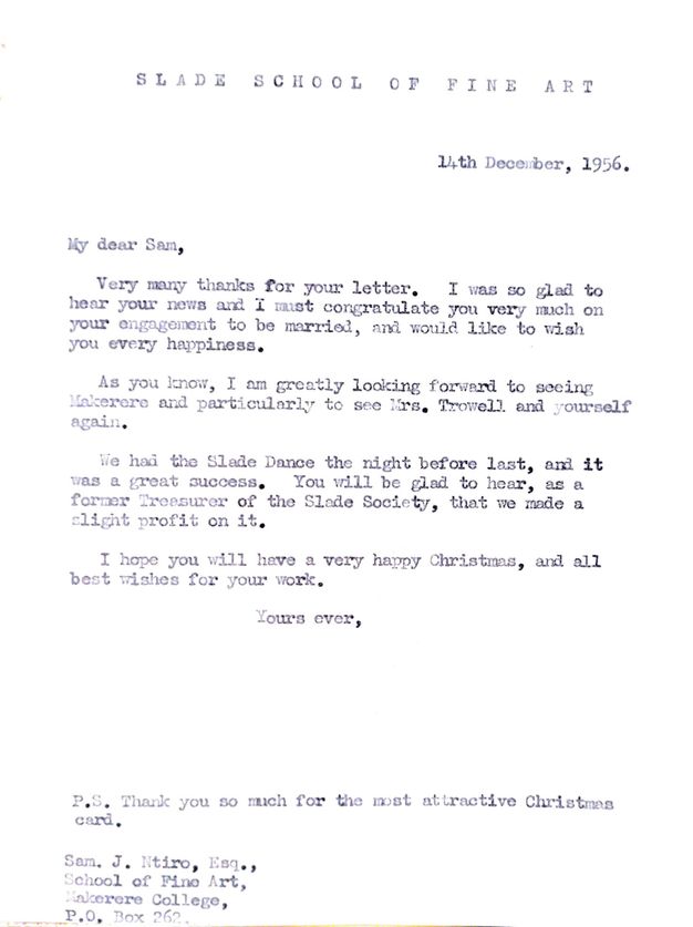 Typewritten letter. A letter includes a message written to, “congratulate you very much on your engagement to be married, and would like to wish you every happiness”.
