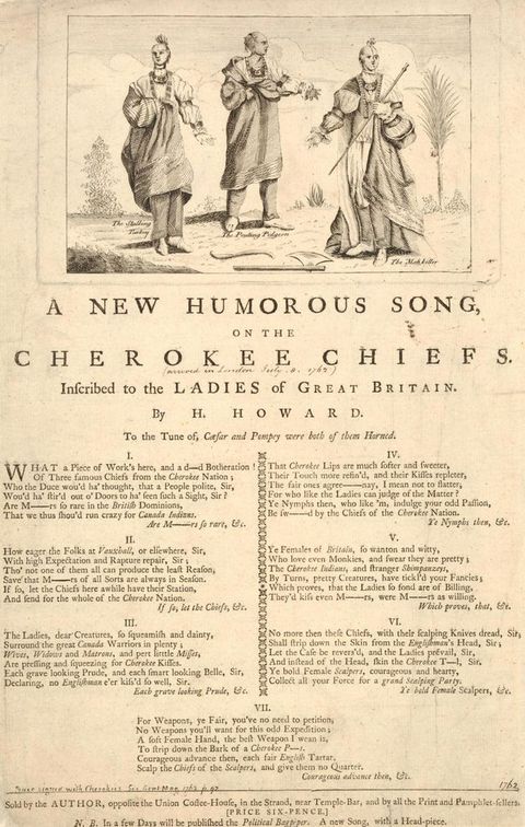 Broadside. An etched illustration above the text of this broadside shows three men standing in a landscape. They each are mostly bald, wear long cloaks over metal bands and crescent-shaped gorgets around their necks. Seven verses are printed below.