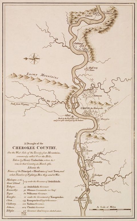 Map. The snaking Tennessee River winds down the centre of this sheet. Features like “Enemy Mountains” are labelled, as are some tributaries. A legend is in the lower left.