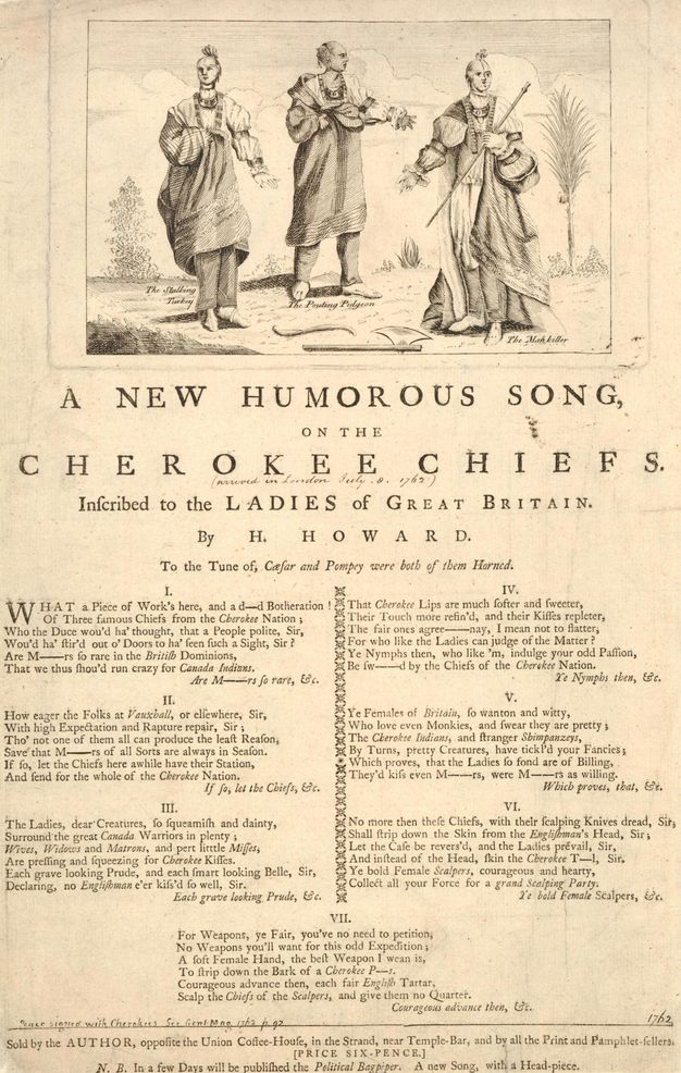 Broadside. An etched illustration above the text of this broadside shows three men standing in a landscape. They each are mostly bald, wear long cloaks over metal bands and crescent-shaped gorgets around their necks. Seven verses are printed below.
