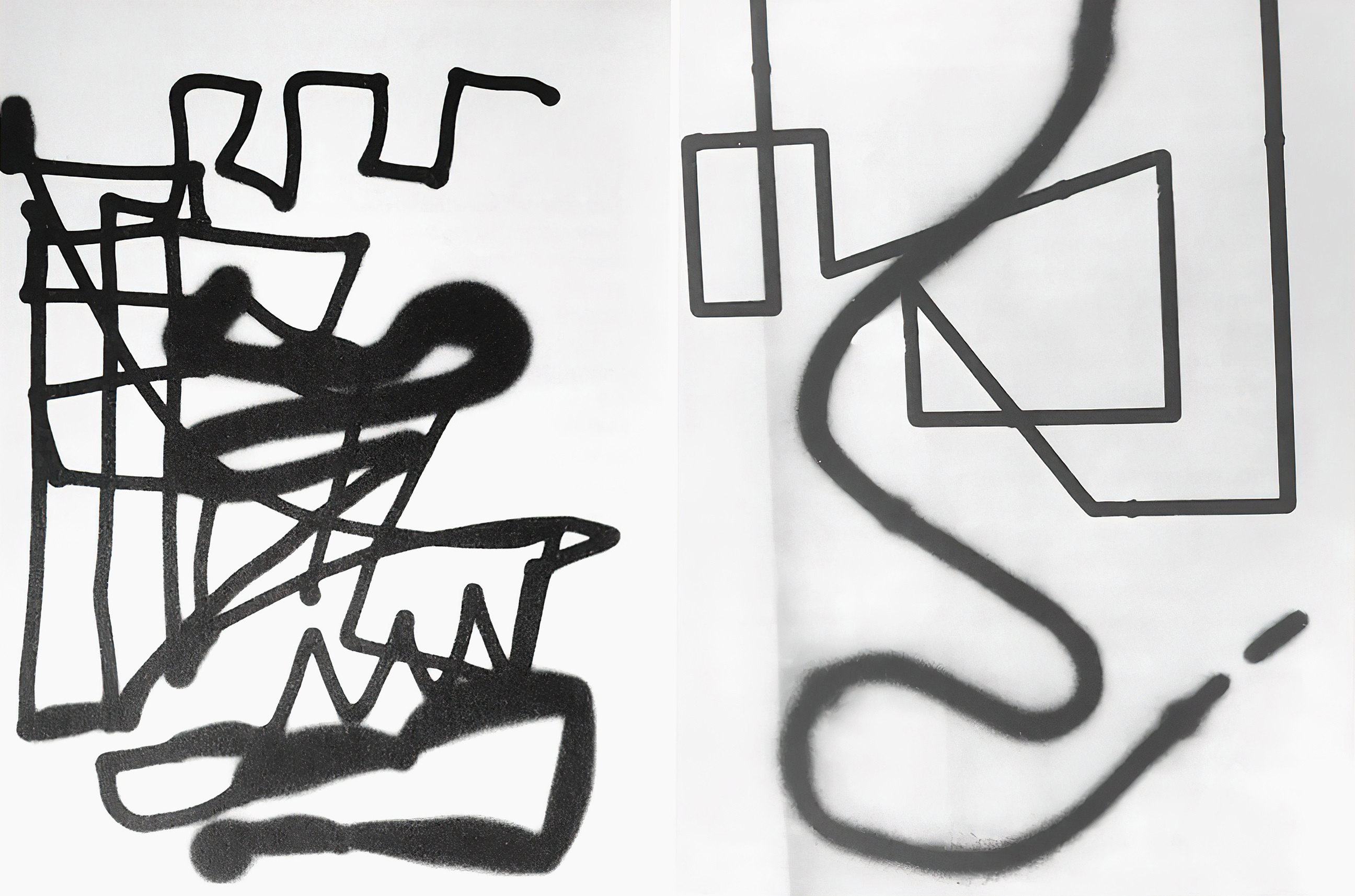 Drawing. Angular, jagged, or sinuous black lines meander or overlap across a white background.