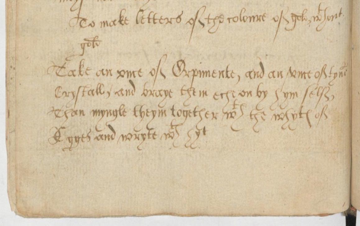 Fragment of the recipe “To make letters of the coloure of gold without gold”