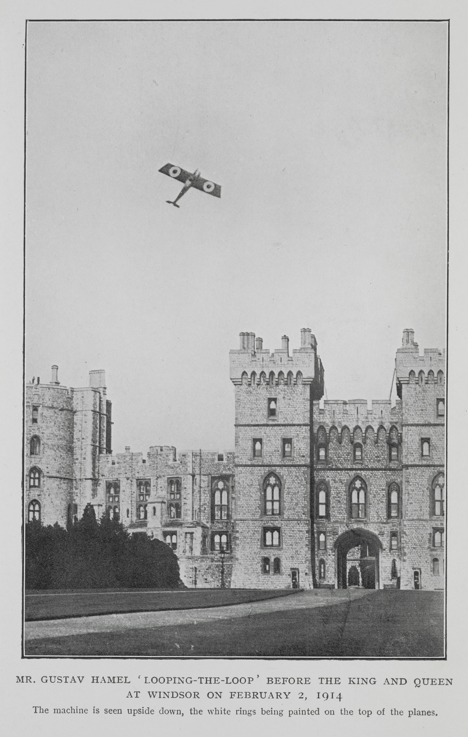 <i>2 February 1914, with white rings painted on the tops of the wings</i>, photograph in <i>Flying</i> by Gustav Hamel and Charles C. Turner (London: Longmans, 1914)